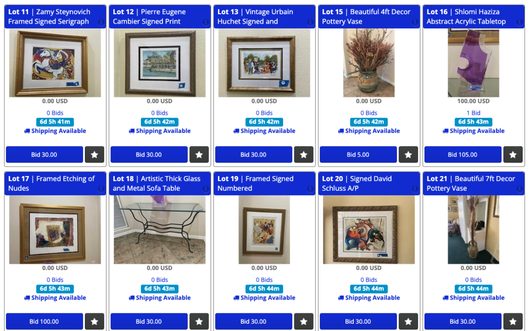 10/13 FINE ART, HAZIZAS, DECOR, FURNITURE, FULL ESTATE