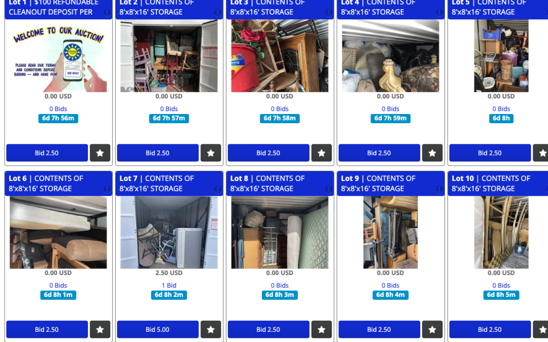 1/12 STORAGE UNIT AUCTION – 12 UNITS – HOUSEHOLD ITEMS