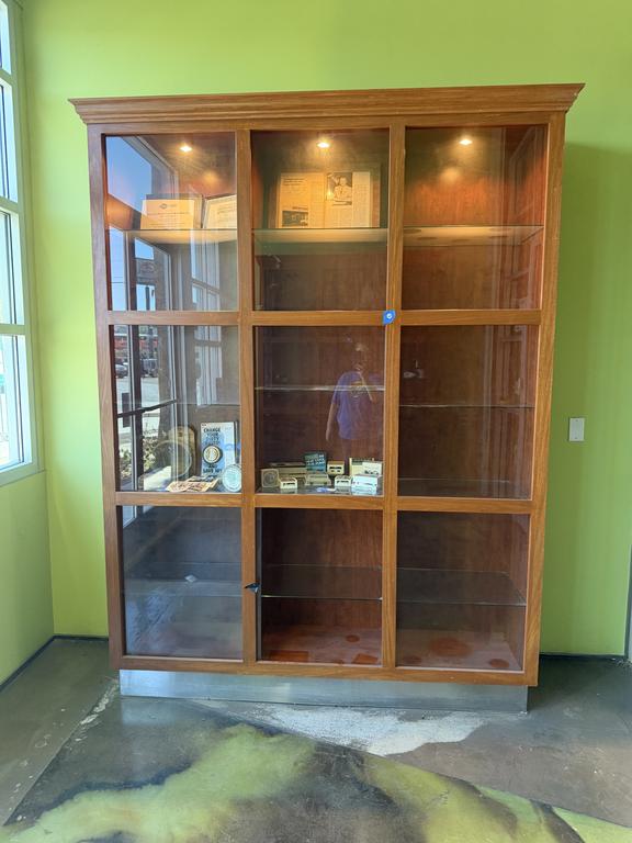 Large commercial display cabinet with glass doors